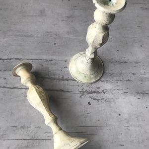 Antiqued Metal Candle Sticks - set of 2